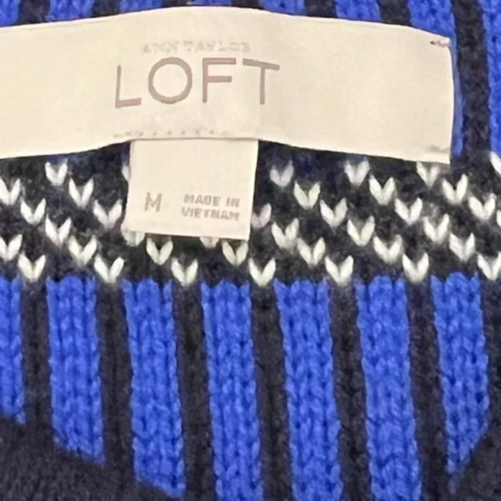 LOFT Womens Striped SOFT Knit MOTO Jacket Asymmetrical Zip Blue Black CITY‎ EUC